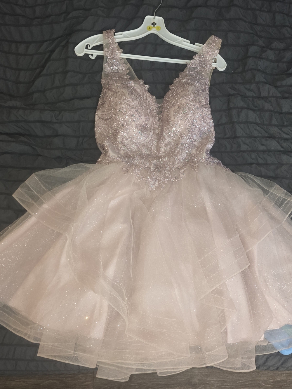 Sparkling Blush Pink Beaded Tulle Evening Dress